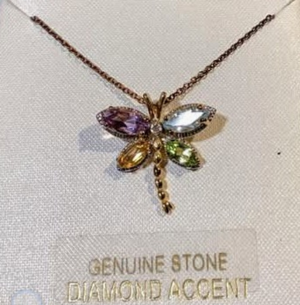 18 Karat Gold Over Solid Sterling Silver. Genuine Gemstones Necklace